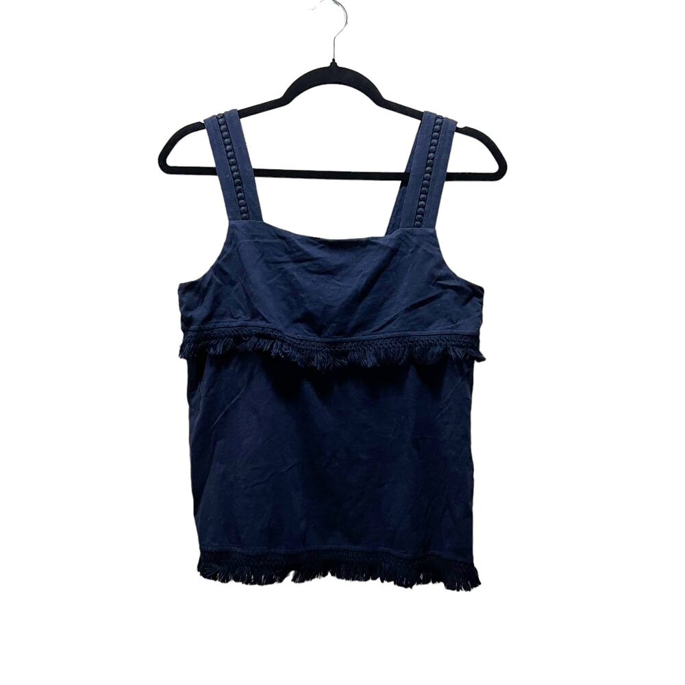 J. Crew Fringe Tank Top Navy Blue Square Neck Sleeveless Cotton Sz XS